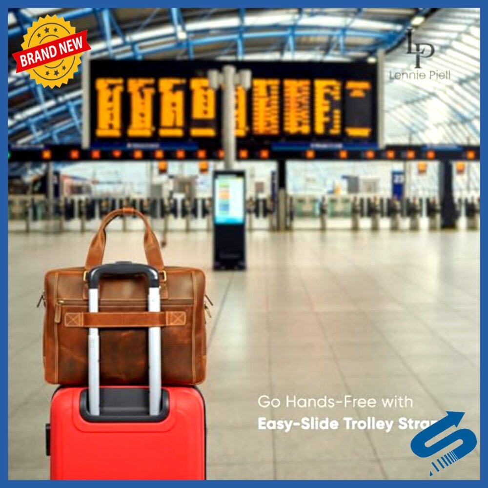 Full Grain Leather Messenger Bag Laptop Briefcase Satchel Twin Compartment - Picture 6 of 7